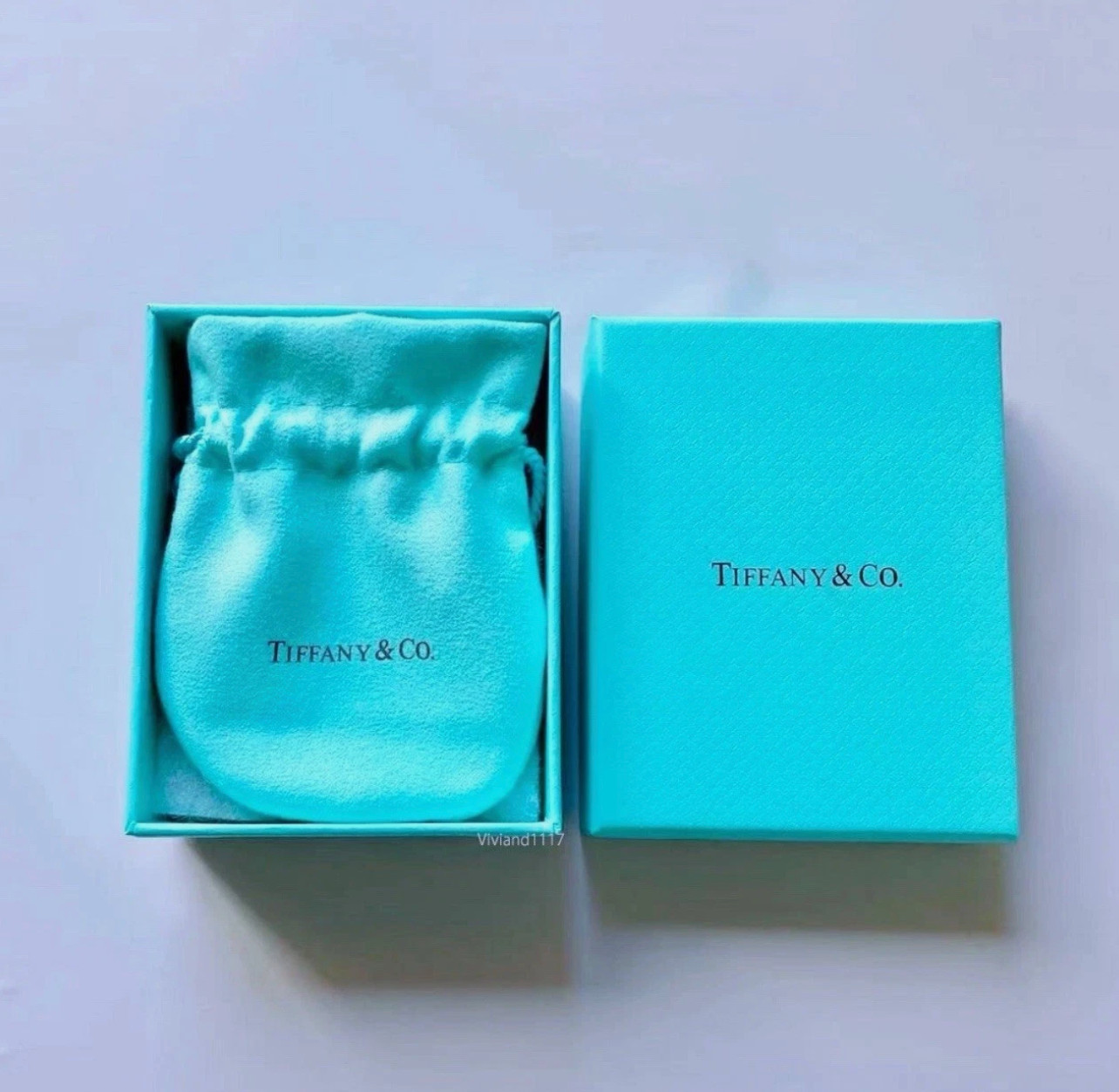 Tiffany & Co Empty 3.75" x 3" x 1.5" Blue Gift Box/Travel Pouch 2pc set