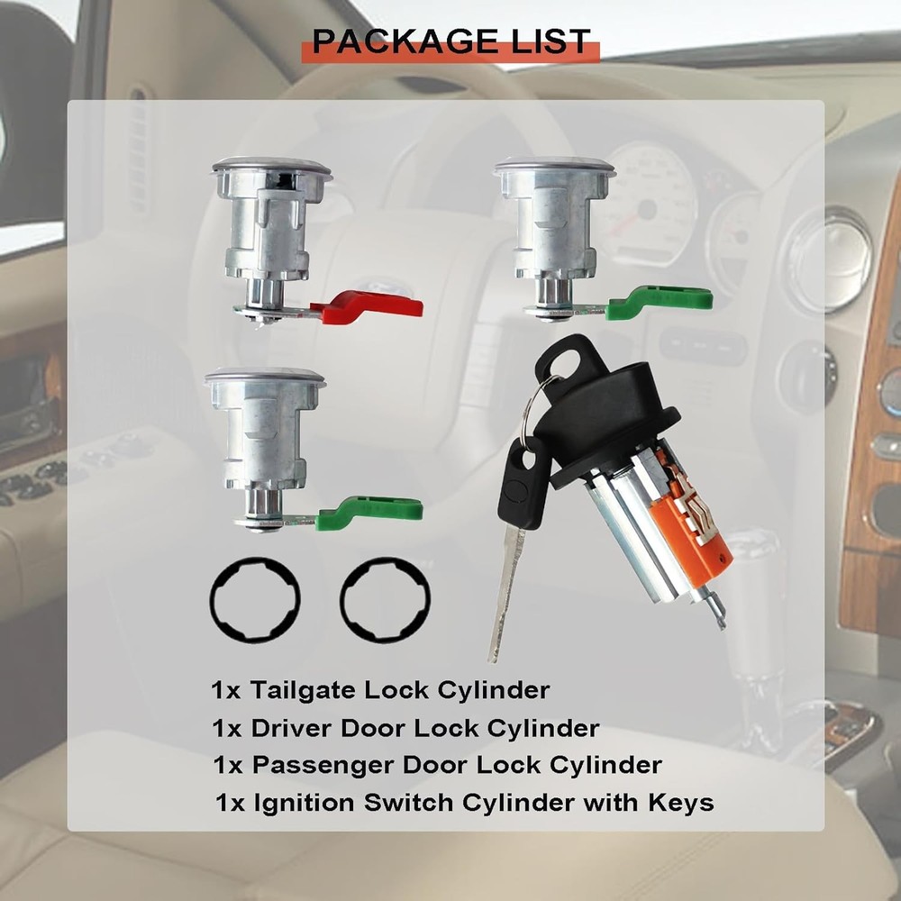 Door Lock Cylinder & Ignition Switch Cylinder, Compatible with Ford