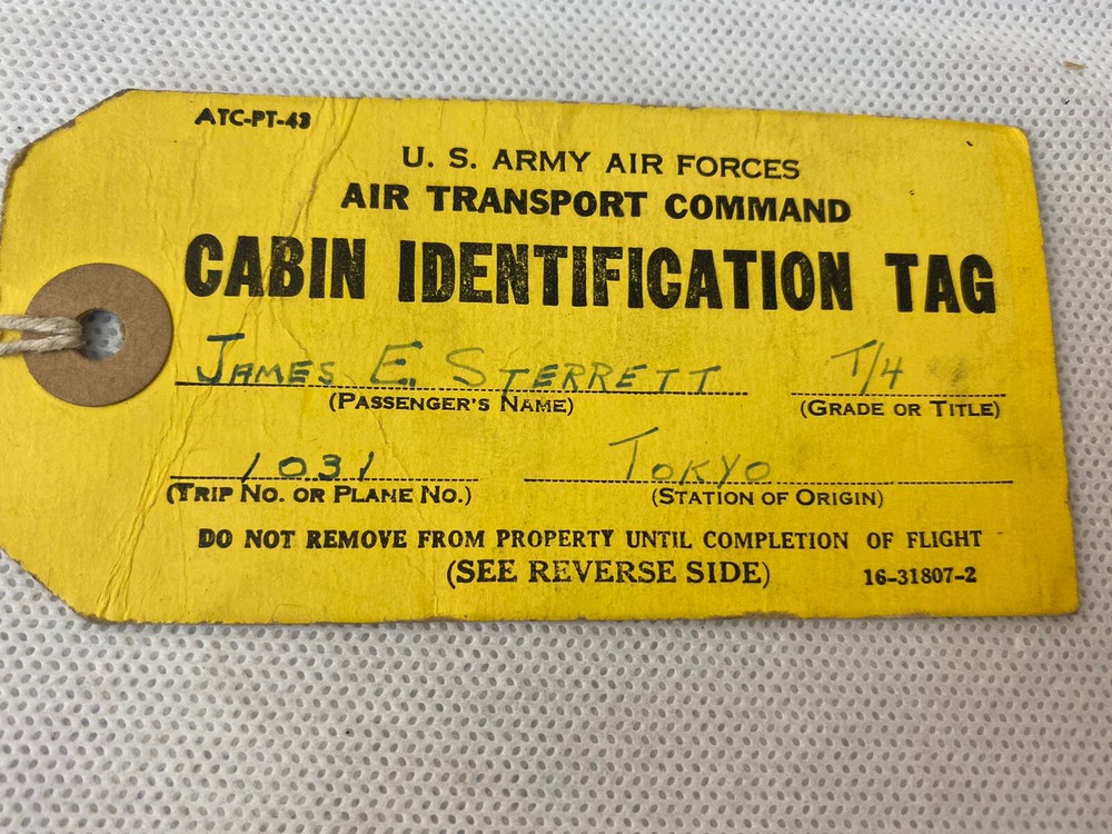 Sterrett Cabin ID Tag Notice Classification 1943 Mount Pleasant PA US Army P6C