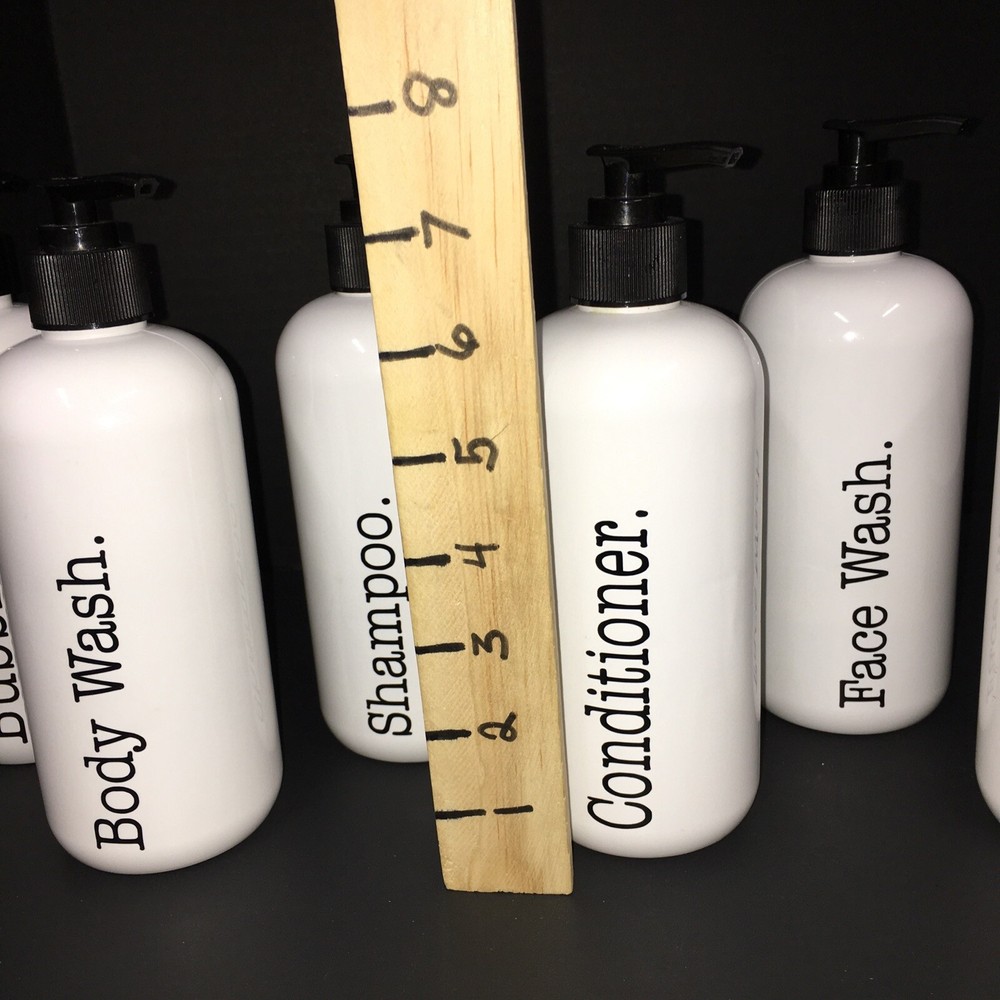 Apothecary Empty White Plastic Bottles with Black Graphics,Pump 16 Oz