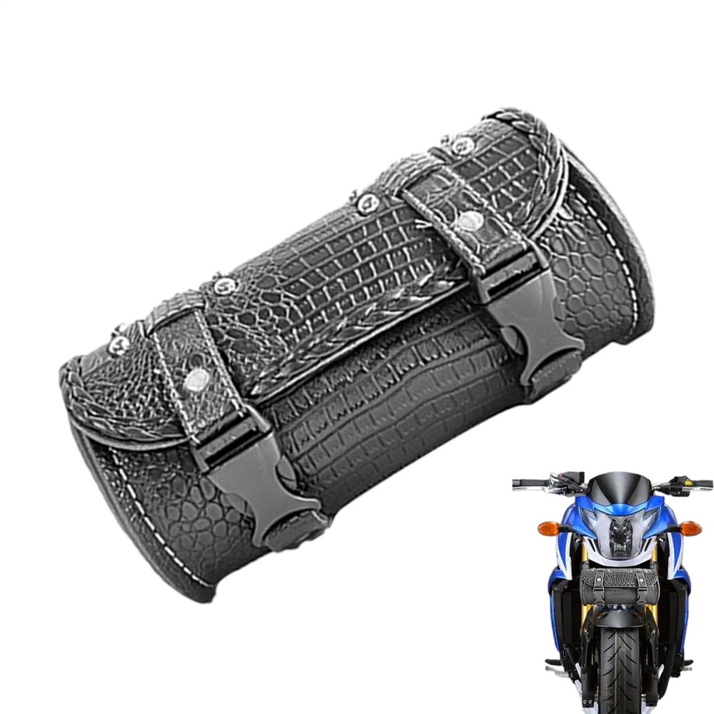 Handlebar Tool Bag PU Leather Motorcycle Front Fork Saddle Storage Pouch Luggage
