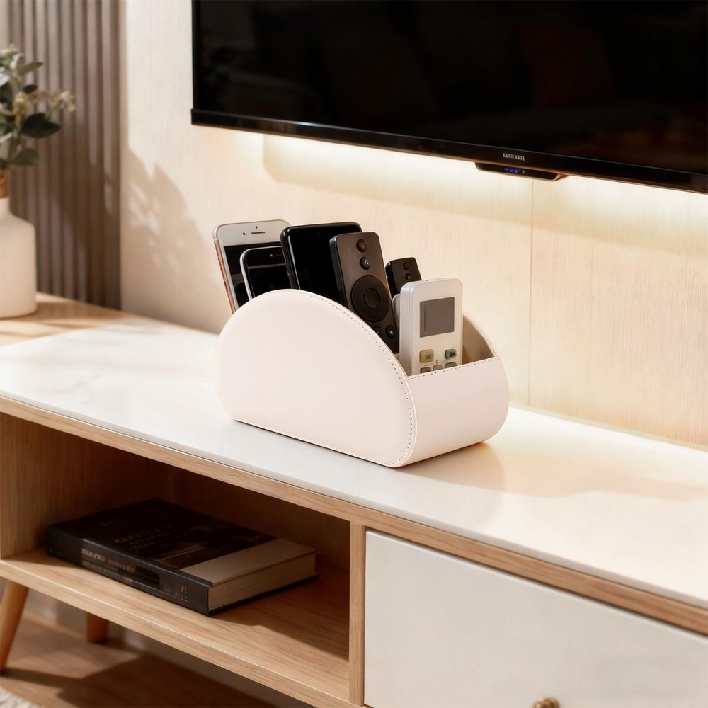 Remote Control Holders Organizer Box with 5 Compartment PU Leather Multi-func...