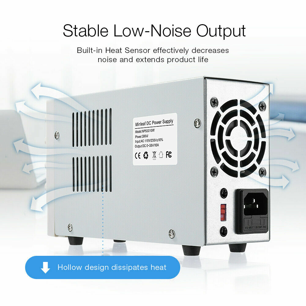 0-30V 0-10A Benchtop Lab Power Supply Precision Variable Digital Adjustable 300W