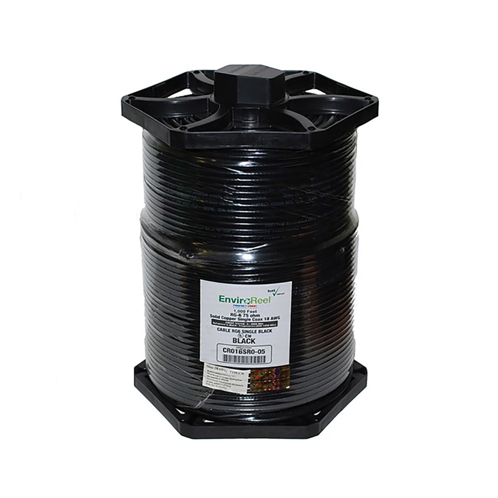 Perfect Vision RG6 Coax, Single Solid Copper, Black 1000FT EnviroReel Cable