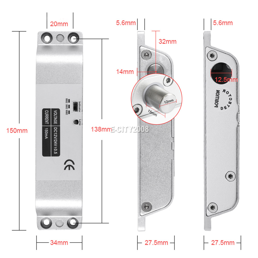 12V Aluminum Electric Drop Bolt Door Lock Fail Safe for Access Control System