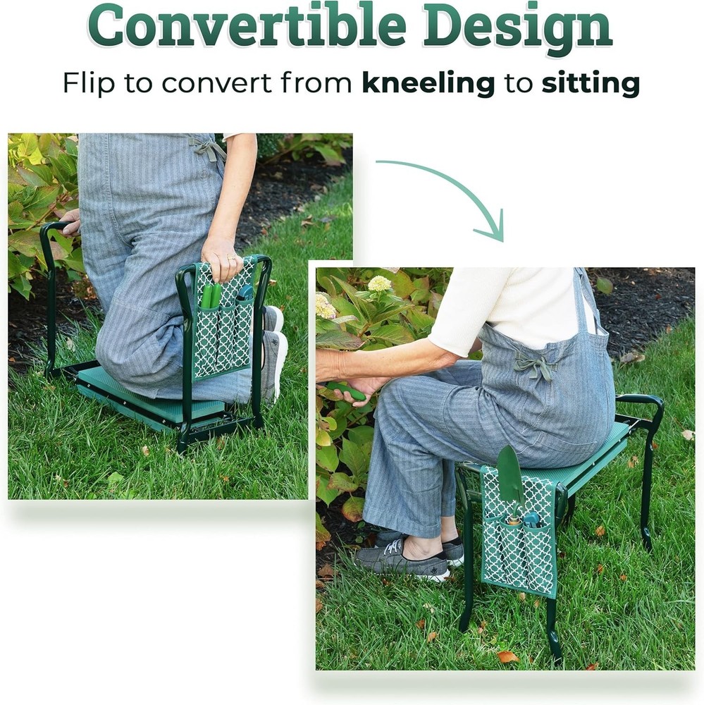 Foldable Garden Bench - Lightweight Stool, Tool Pouch
