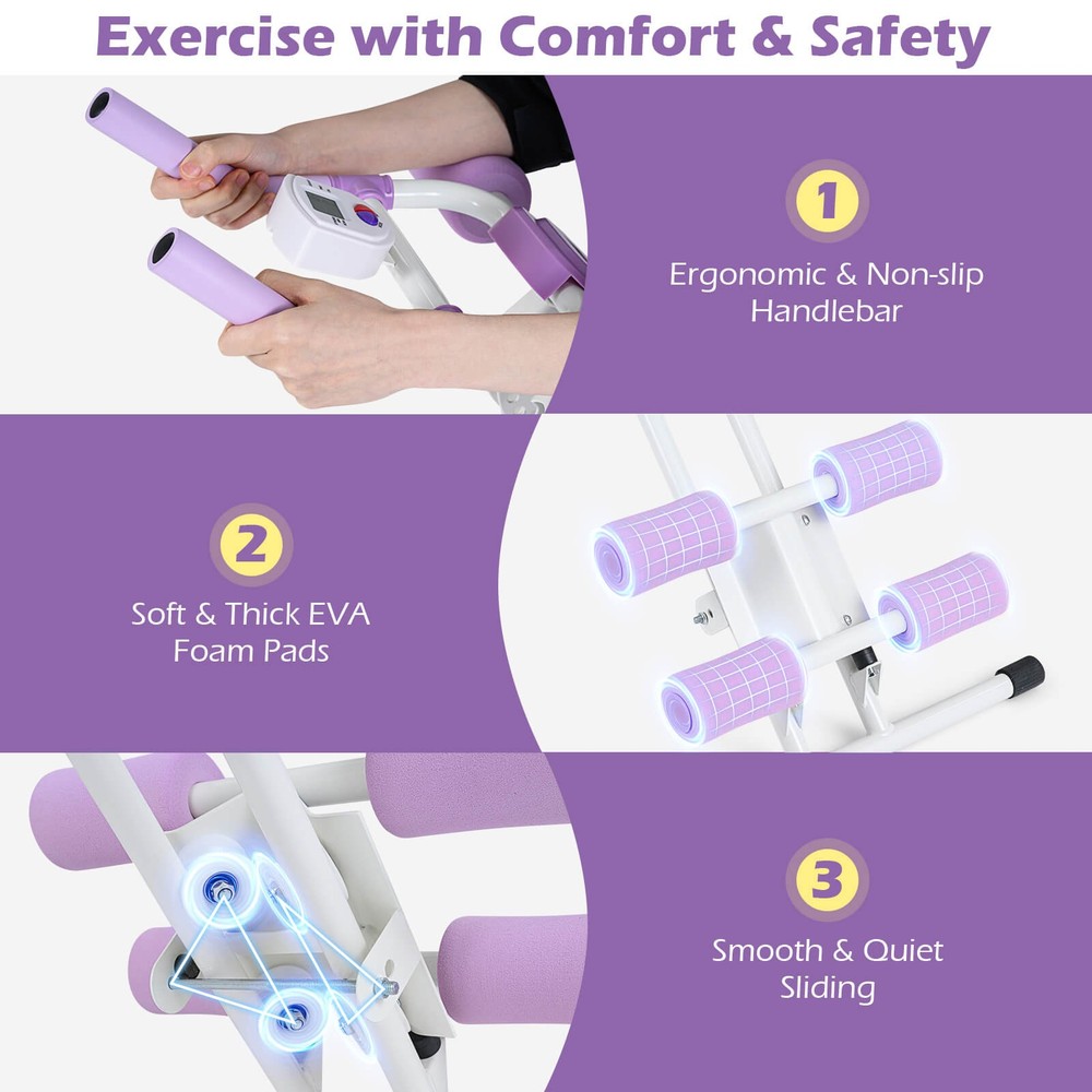 Folding Ab Machine, Adjustable Ab Trainer w/6 Inclined Angles & LCD Display