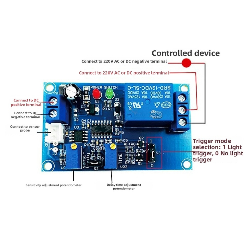 12V Photocontrol Relay Module Supports 10A Load Adjustable Light Threshold