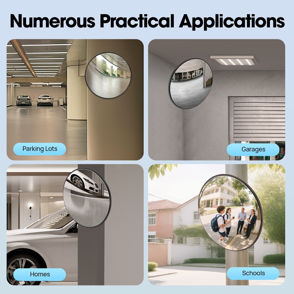 30cm Wide-angle Convex Mirror, Driveway Mirror with Adjustable Fixing Bracket