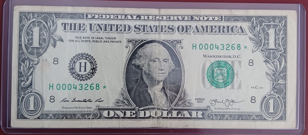 2013 $1 Star Note Error Rare SN: H00043268*