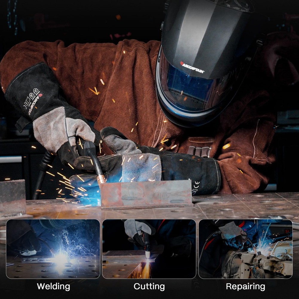 Leather Welding Jacket, Heavy Duty Welder Jackets with Flame Resistant Split ...