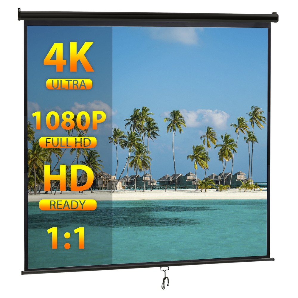120'' Projector Screen Projection Screen Manual Pull Down HD 1:1 Format Black