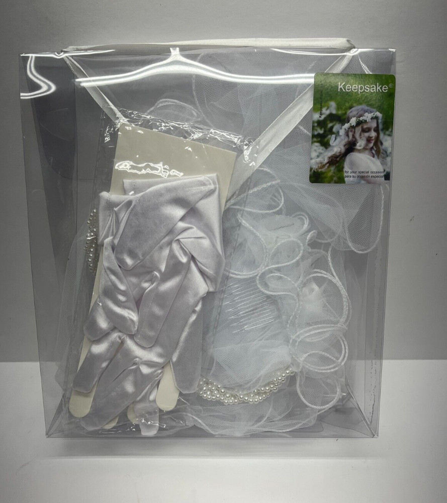 Keepsake Girls Veil and Gloves for Wedding, Holy First Communion