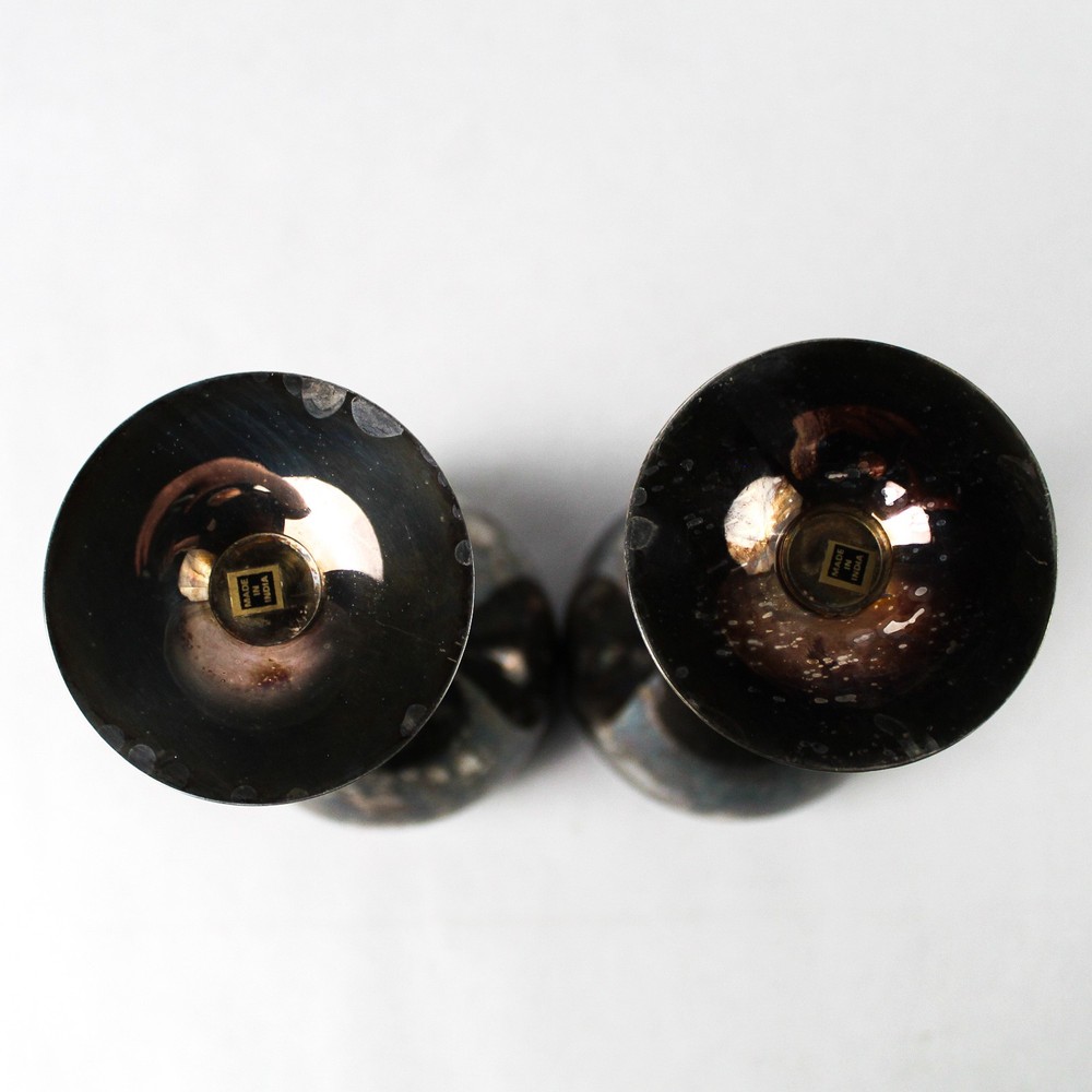 Lot of 2 Vintage Mid Century Modern Silver Plate Wine Goblets 8.25 Inch Tall