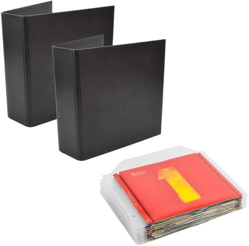 CD Storage Bundle Pack – 100 Transparent Protective CD Sleeves & 4 Black 2-Ring