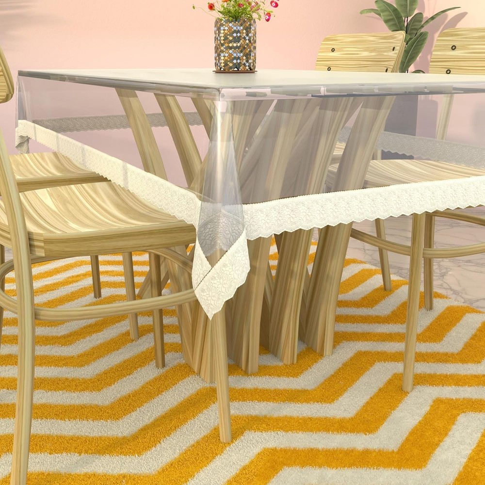 Rectangular 6 Seater Dining Table Cover White, Transparent 60x 90 inch