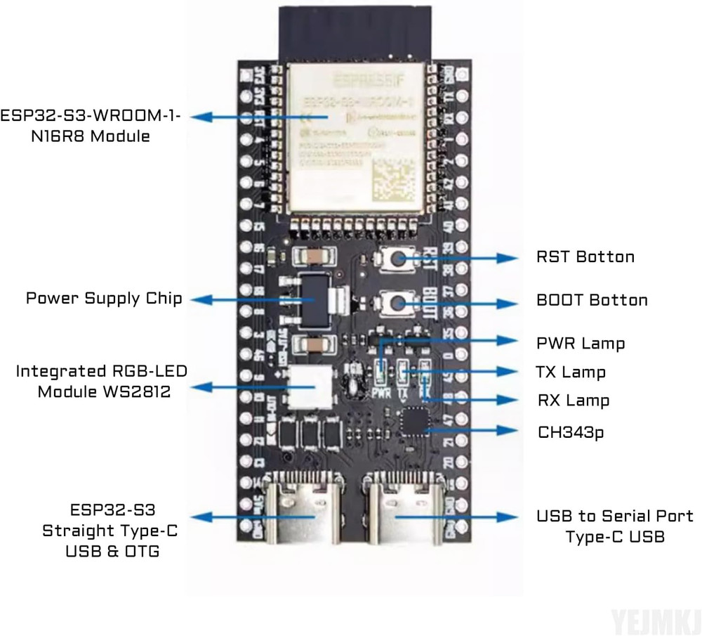 2Pcs ESP32 S3 Development Board Esp32-S3-Devkitc-1-N16R8 Wifi + Bluetooth MCU Mo