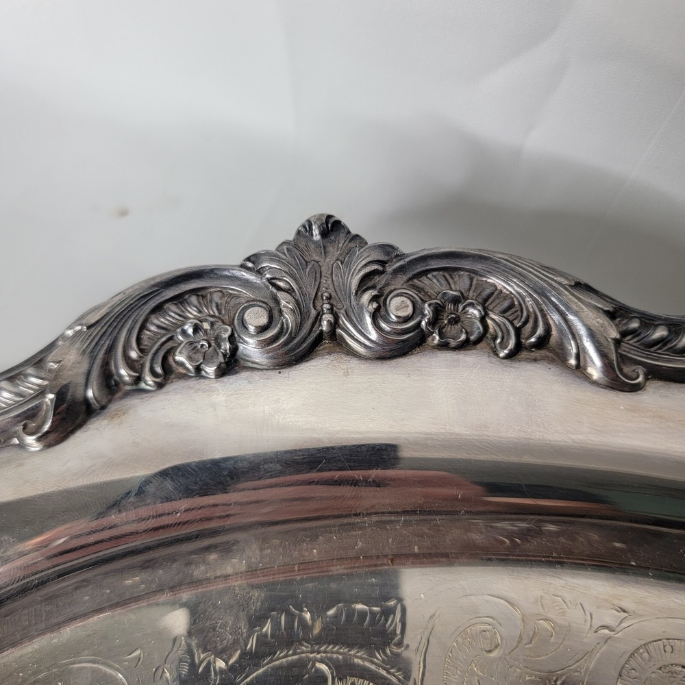 Vtg Poole Silverplate Old English #5000 Oval Footed Handled Serving Tray Large