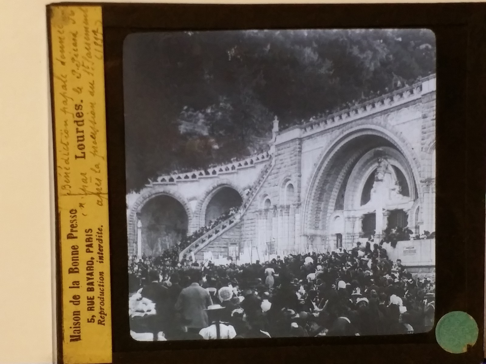 1897 Papal benediction at Lourdes Basilica, France, Magic Lantern Glass Slide