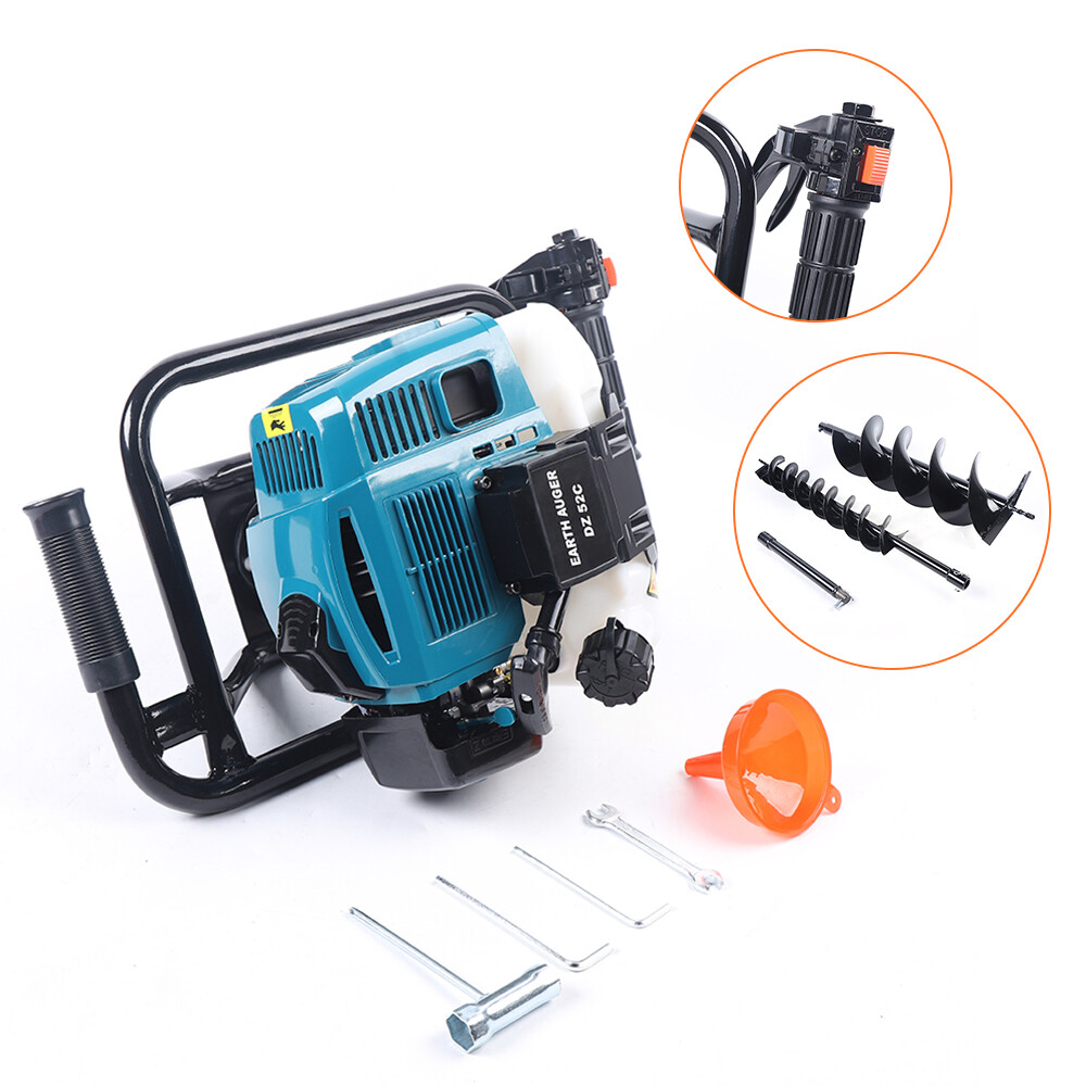 52CC 1700W Gas Powered Post Hole Digger Earth Auger Digging Engine &2 Drill bits