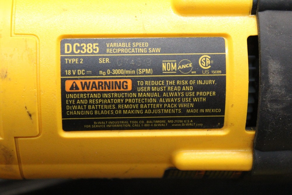 DeWalt DC385 18V Cordless Reciprocating Saw UNTESTED