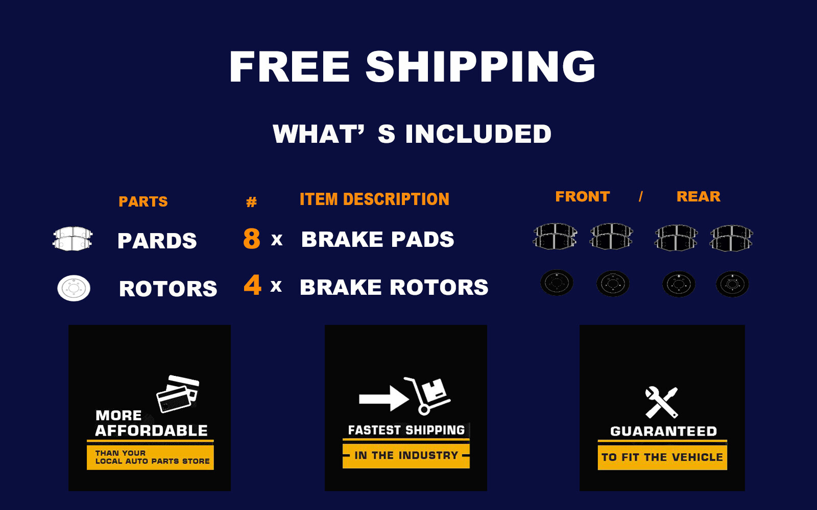 Front Rear Slotted Brake Rotors Pads for 2009-2020 Dodge Challenger Charger RWD