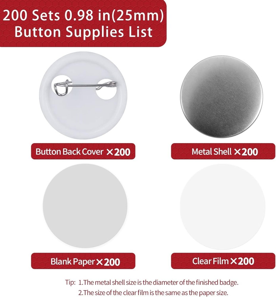 Affordable 200 Sets Button Maker Supplies - 0.98 inch Personalization Kit
