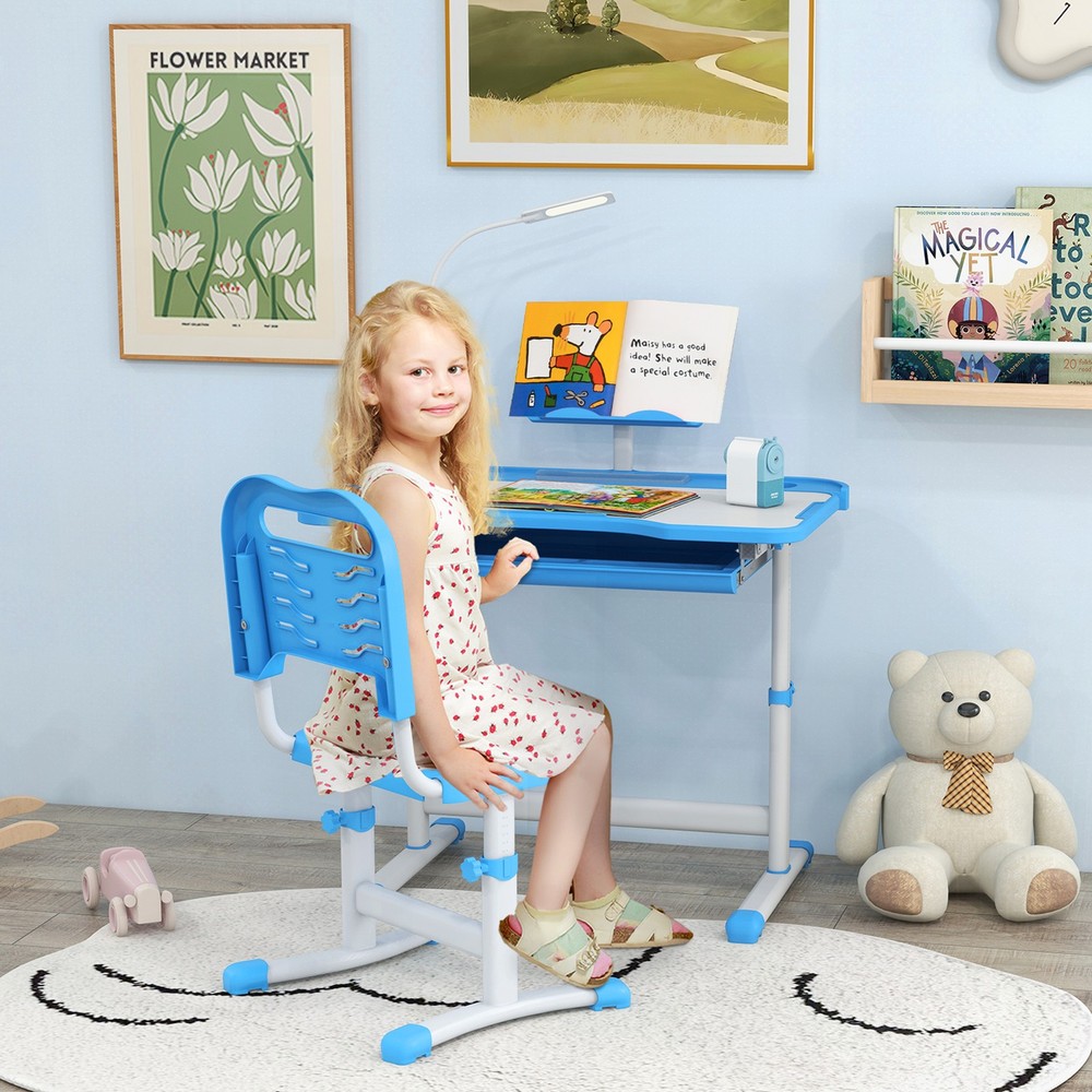 Multi-Function Kids Desk & Chair Set Height Adjustable School Study Table, Pink