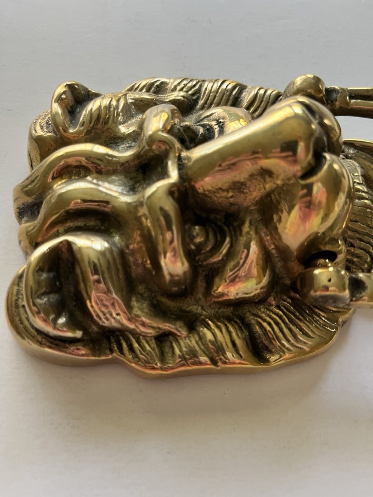 Brass Lion Head Gothic Architectural Door Knocker Attached Striker Screws