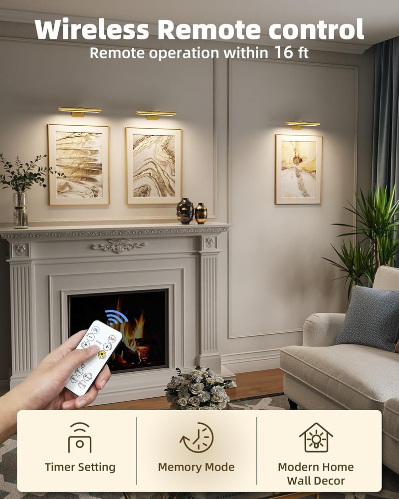 3 Wireless Picture Light for Wall: 8" Rechargeable Art Light with Remote & Timer