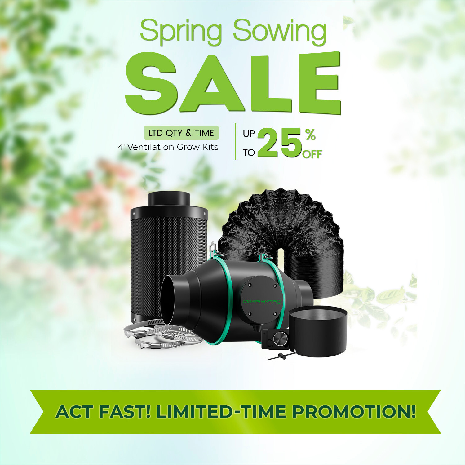 Mars Hydro 4" 6" Inline Fan Ventilation Duct Kit/Carbon Filter for Grow Tent Kit