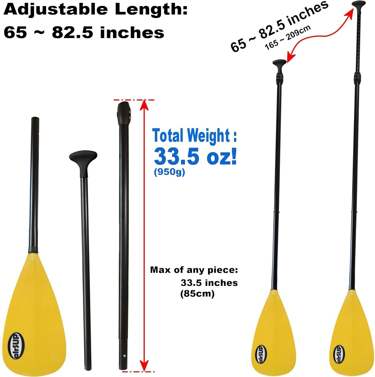 Tough 3 Piece Compact Paddle for Inflatable SUP Light 33oz with NO TWIST - Oval