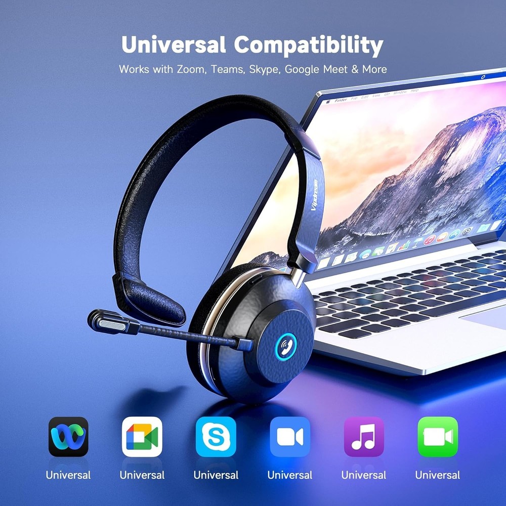 Vipdream Wireless Headset with Microphone for Work, Bluetooth 5.3 Computer Heads