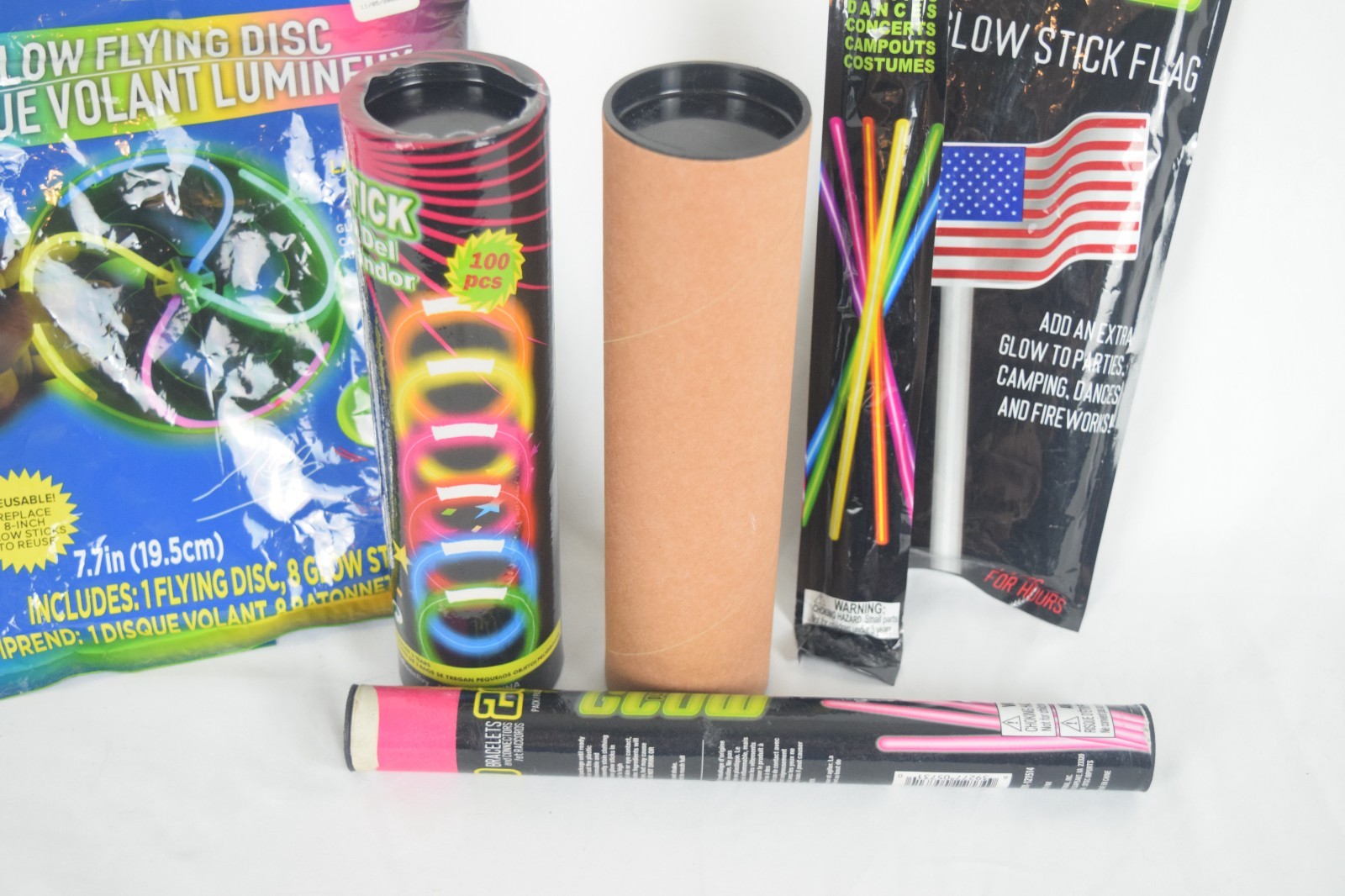 Glow Stick Lot 220+ Pieces Bracelets Necklaces Frisbee American Flag Party Pack