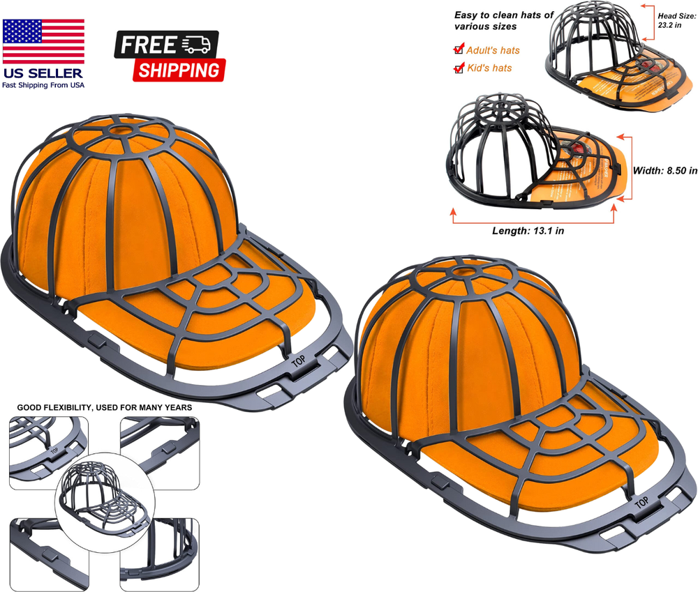 2 Pack Hat Washer Baseball Cap Cleaner Machine Washing Cage Holder Frame Net BL
