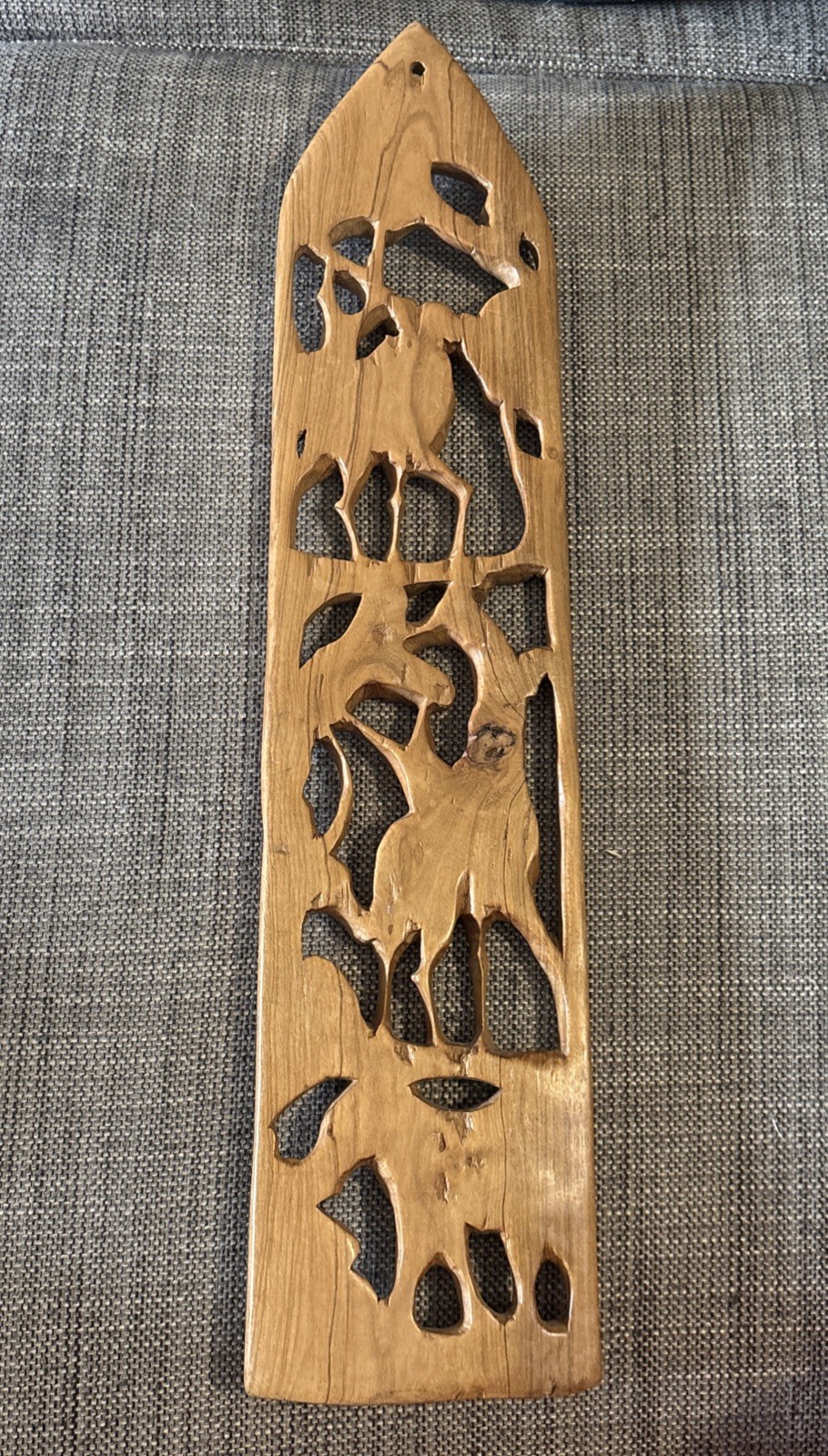 Vintage African Wood Carved Animal Wall Art Panel 18.25” Tall 4.25" Wide