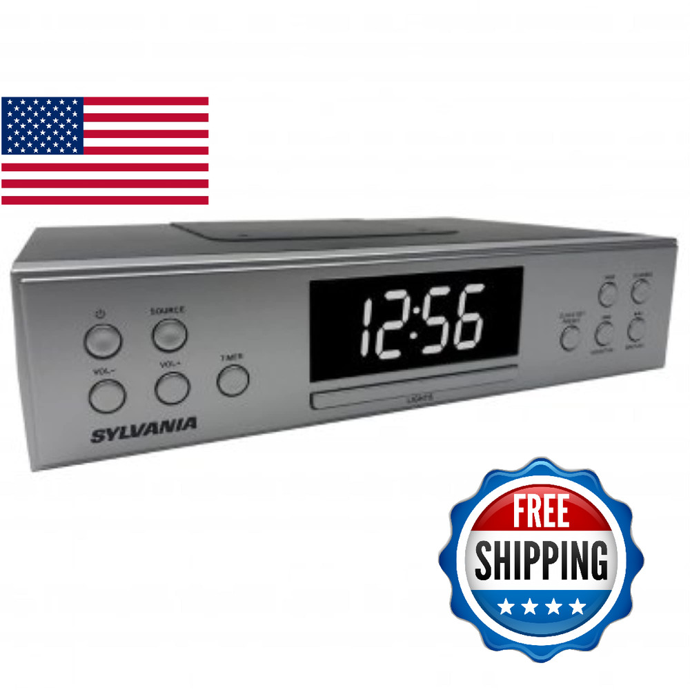 PROSCAN Under Cabinet Bluetooth FM Clock Radio Music System Silver