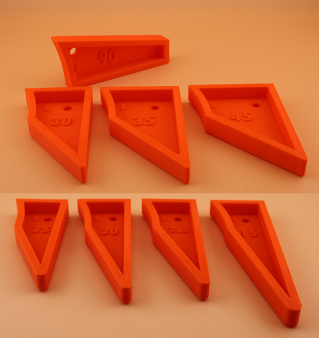 8" Bench Grinder Tool Rest Setting Gauges 90,  45, 35, 30, 25, 22.5, 20 and 15