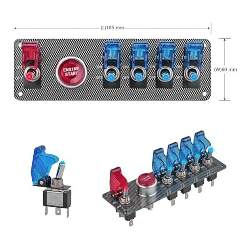 dc12v flip-up Ignition Switch Panel,5 in 1 car Engine Start Push 4 Blue 1 Red
