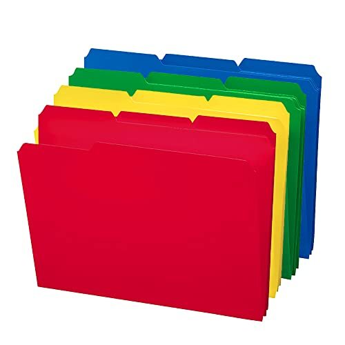 Poly File Folder, 1/3-Cut- Tab Letter Size, Assorted Colors, 24 per Box