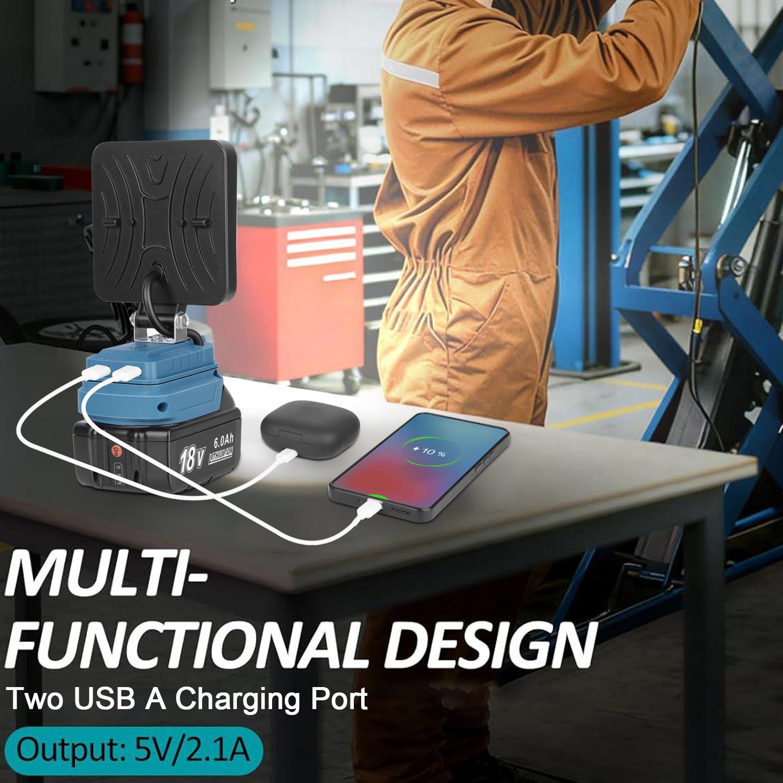 60W 18V LED Work Light Flashlight Compatible with Makita 18V LXT Battery