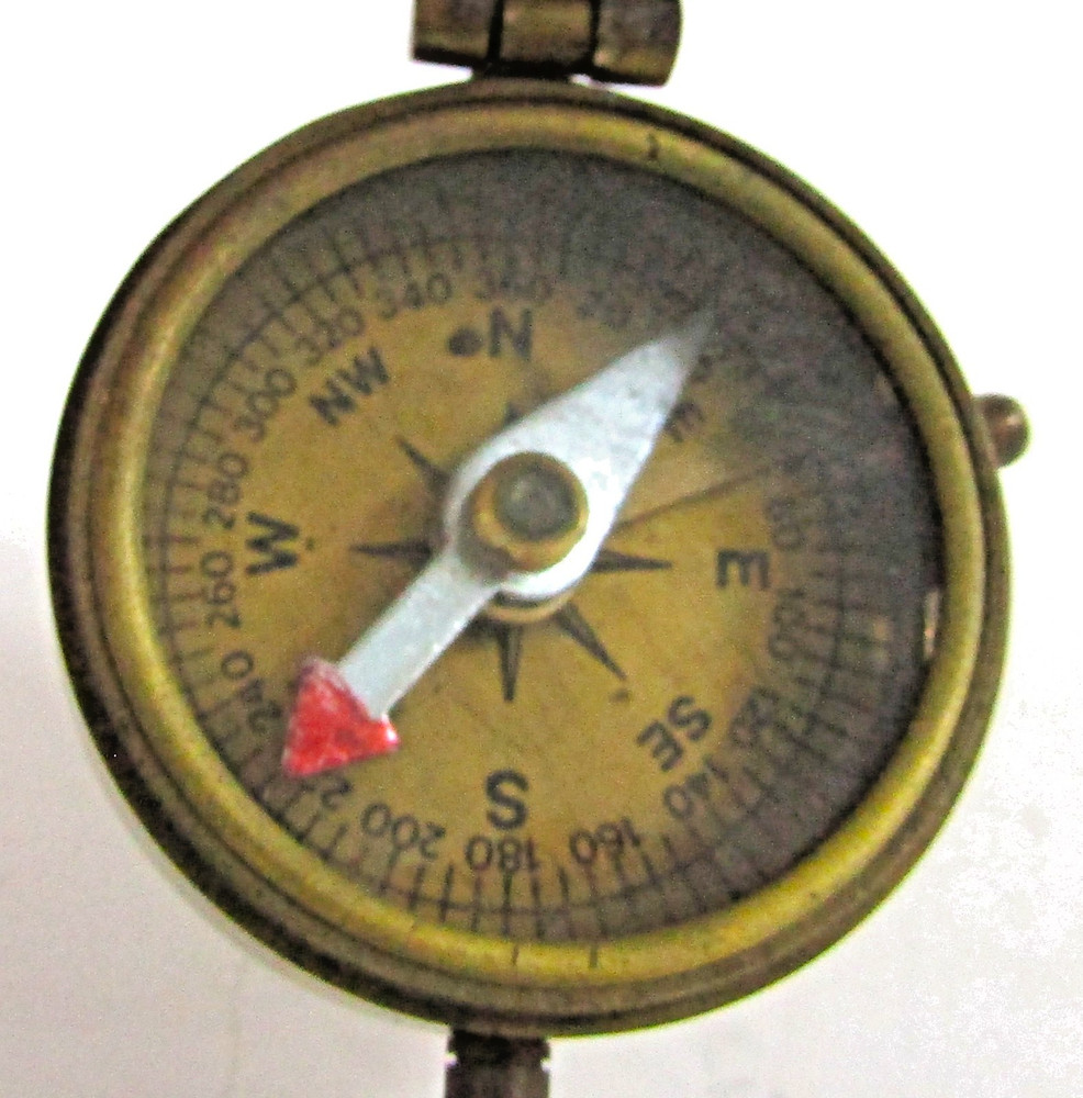 Antique Brass Lidded Compass with Keychain 1 3/4" Diameter