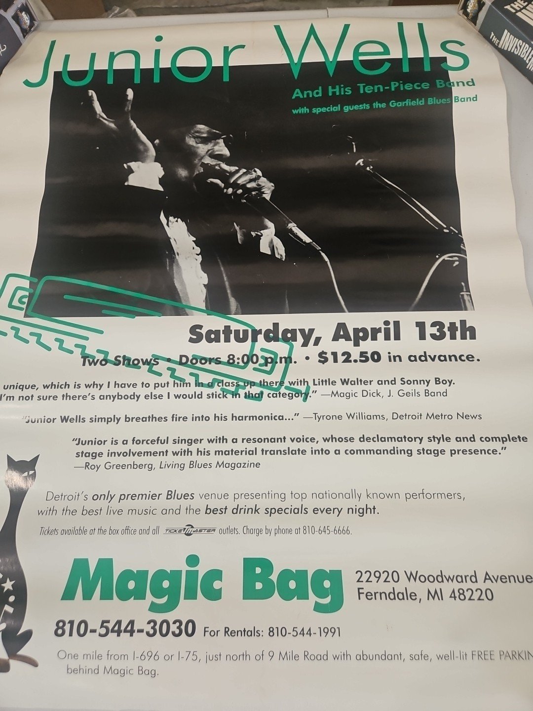Vintage Blues Junior Wells Poster April 13 1996 Show At Magic Bag 21 3/4 × 17