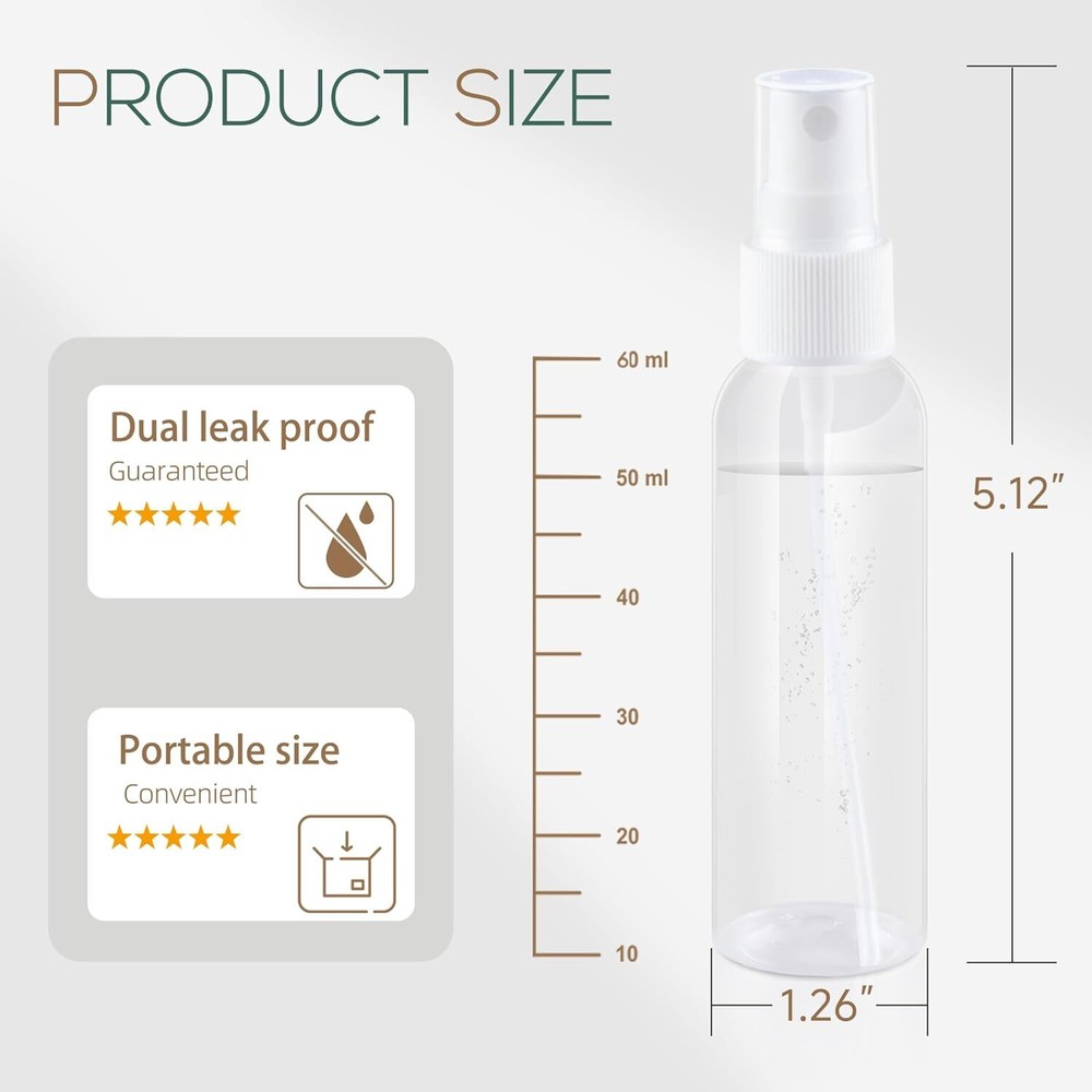 2OZ 3Pack Small Spray Bottle 60ml, Clear Plastic Mini Bottle,