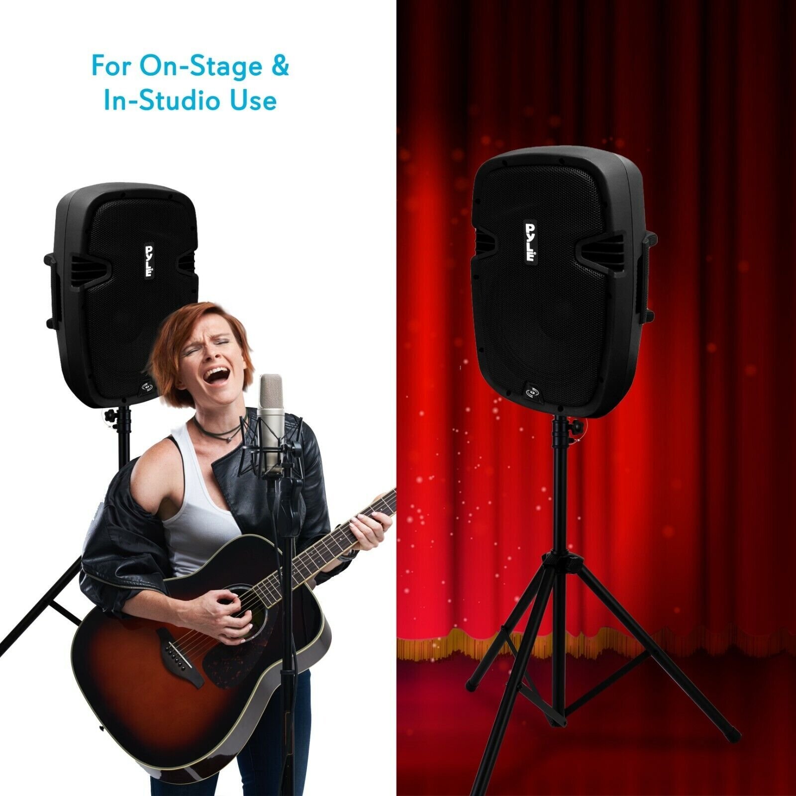 PYLE PMDK102 PRO DJ PA Speaker Monitor Pole Mount Stands w/ 1/4" Cable Kit