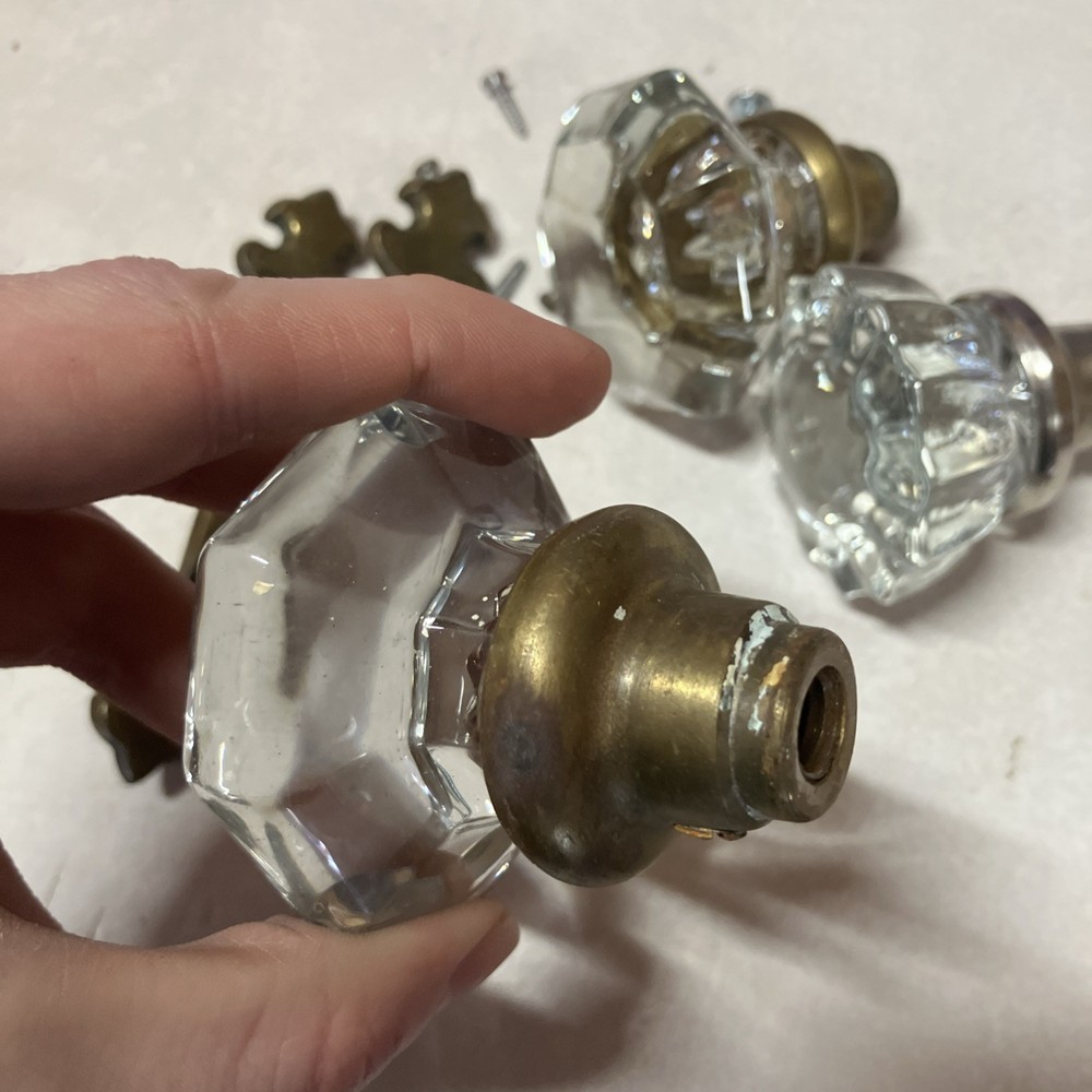 Vintage Glass Door Knobs 3 Sets With Some Hardware B28
