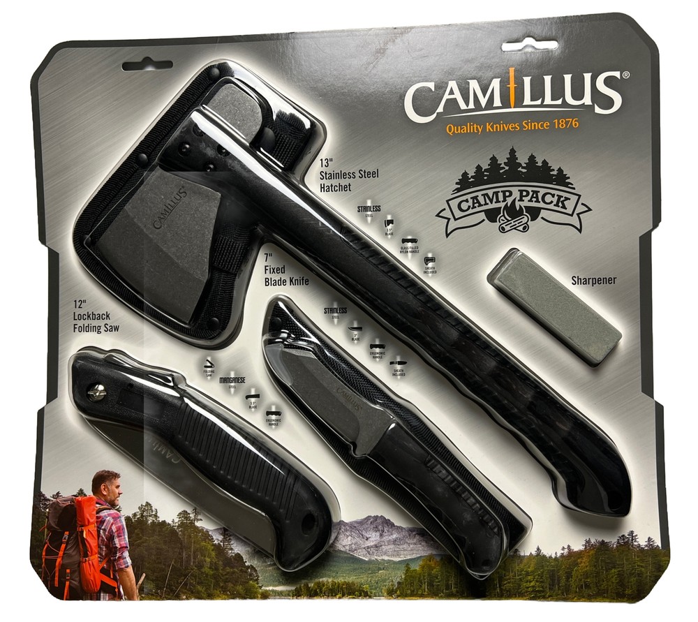 Camillus Multi-Tool Camp Pack - 13" Hatchet, Fixed Blade Knife, Folding Saw