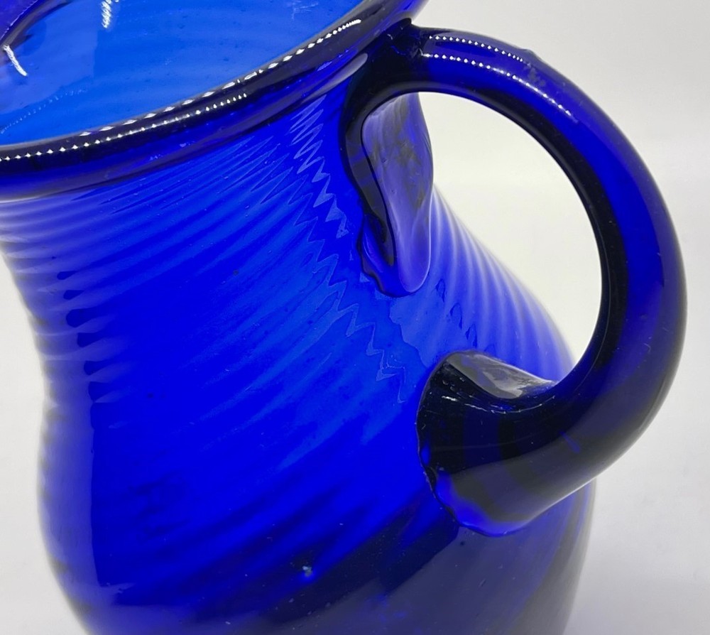 Early deep blue blown swirl ribbed pitcher