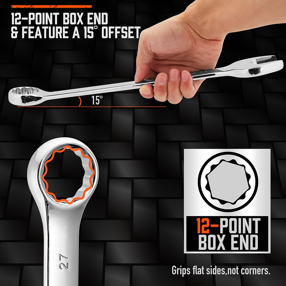 6PC Large Wrench Set with Rolling Pouch 23, 24, 26, 27, 30, 32mm 12 Point 15°