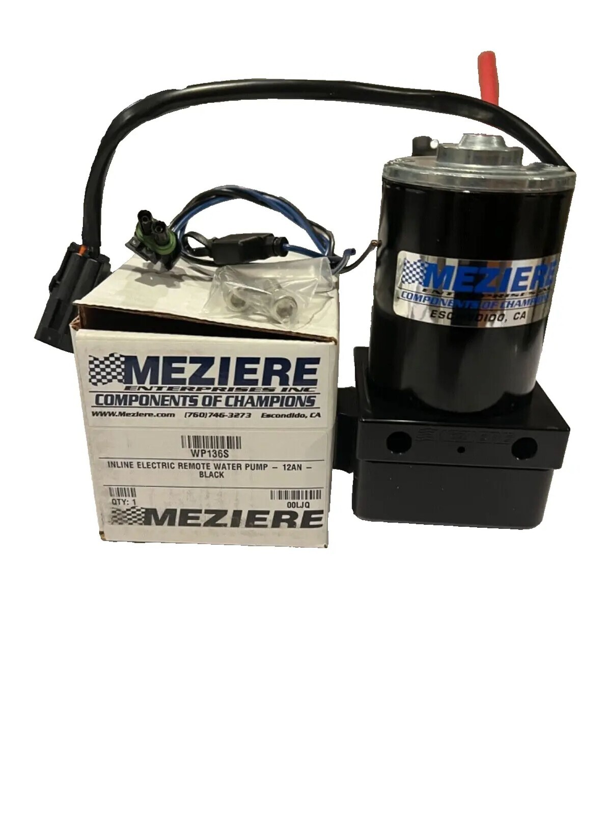 Meziere WP136S Inline Electric Water Coolant Pump black 12V 20 gpm, -12AN O-ring